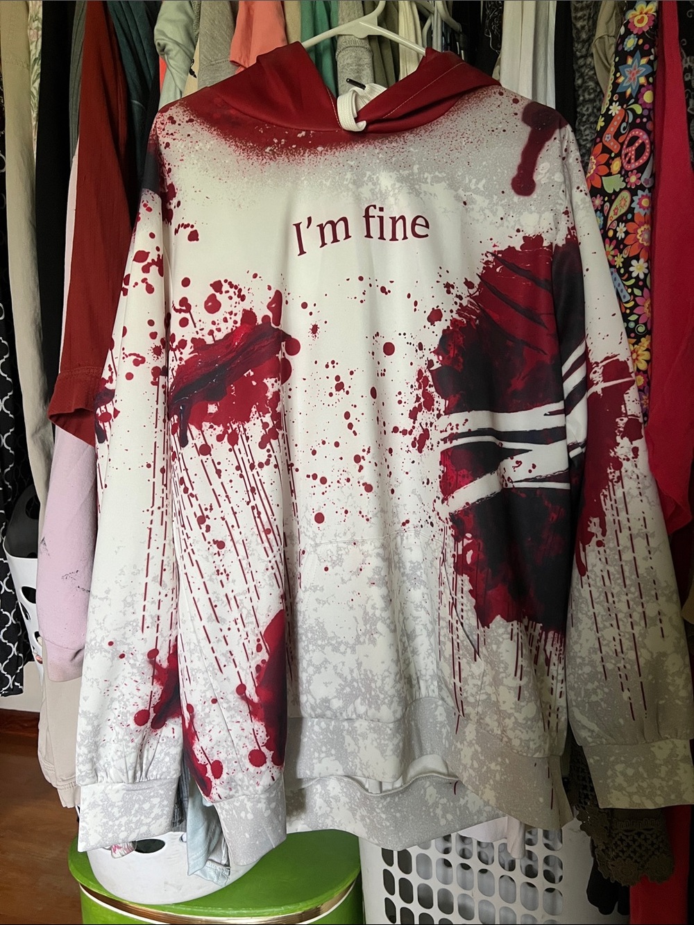 I'm Fine Graphic Hoodie Sweatshirt - White & Red
